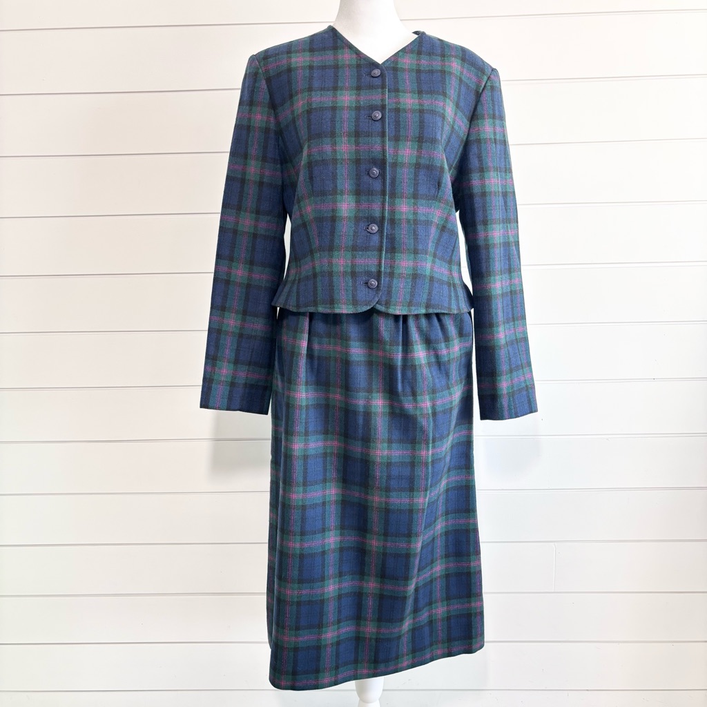 Vintage Pendleton Plaid Baird Tartan Pleated Wool Skirt Set Womens Size 8/10